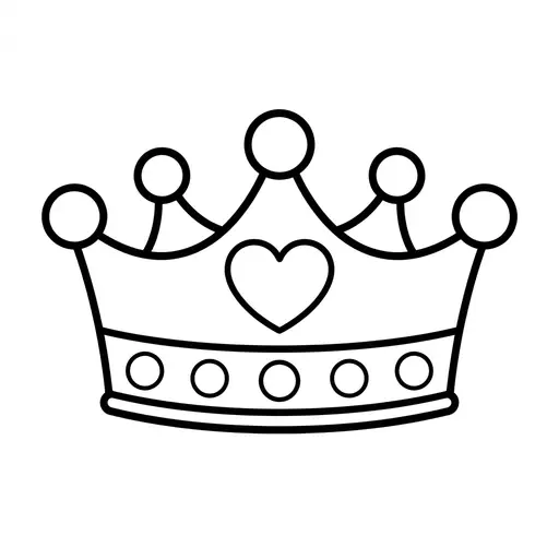 Easy Crown Coloring Page — Princess Crown With a Heart