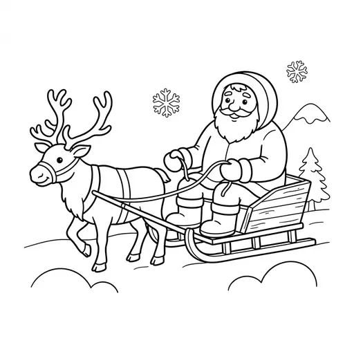 Mountain Man Coloring Page — Riding in a Sledge with a Reindeer