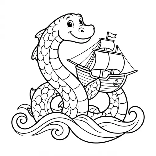 Mythical Creature Coloring Page — Friendly Monster Holding a Ship