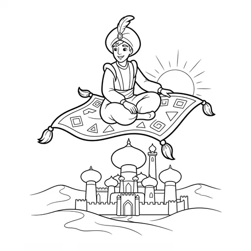 Prince Coloring Page — Flying on a Magic Carpet