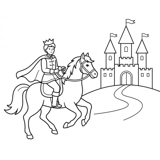 Prince Coloring Page — Riding Horse Toward Castle