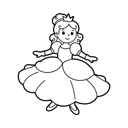 Easy Princess Coloring Page — Twirling in a Puffy Ballgown