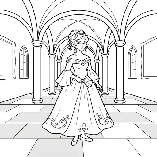 Princess Coloring Page for Adults — In a Palace Hall