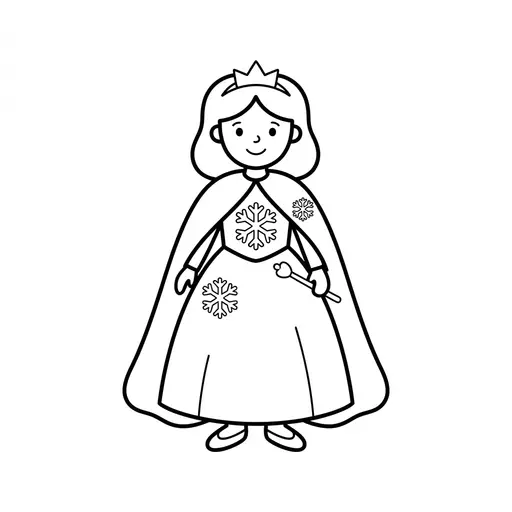 Easy Princess Coloring Page — Wearing a Long Snowflake Cape