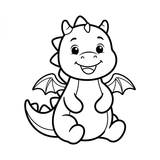 Easy Dragon Coloring Page — Sitting with Tiny Wings