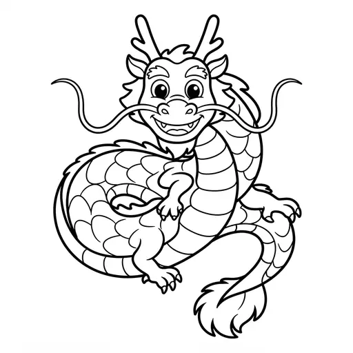 Easy Chinese Dragon Coloring Page — Smiling With Long Whiskers