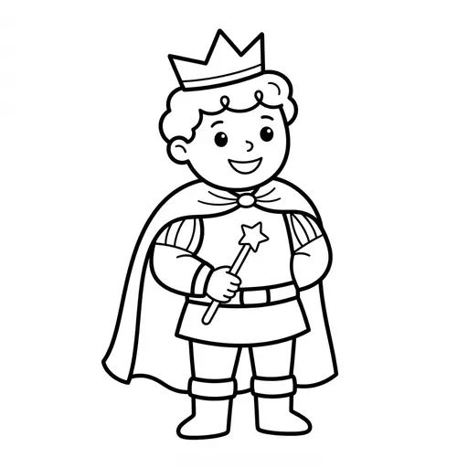 Easy Prince Coloring Page — Wearing a Crown and Cape