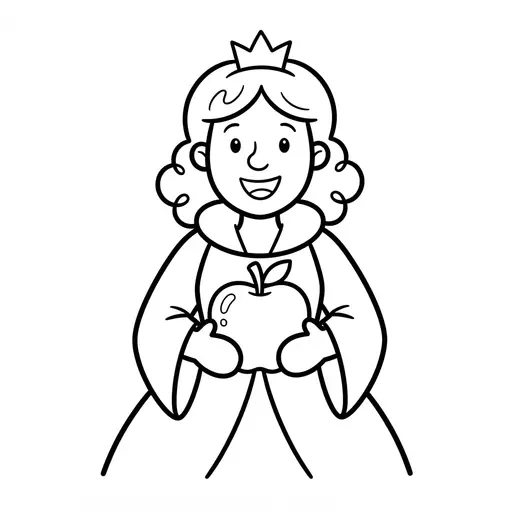 Easy Princess Coloring Page — Holding a Shiny Apple