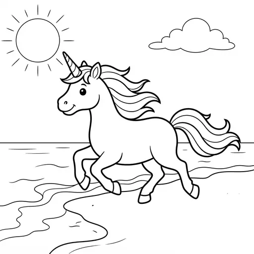 Unicorn Coloring Page — Galloping Along a Beach
