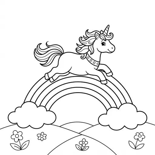 Unicorn Coloring Page — Jumping Over a Rainbow