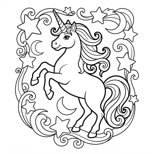 Unicorn Coloring Page for Adults — Rearing Up With Stars and Swirls