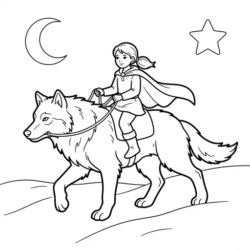 Warrior Coloring Page — Riding A Giant Wolf