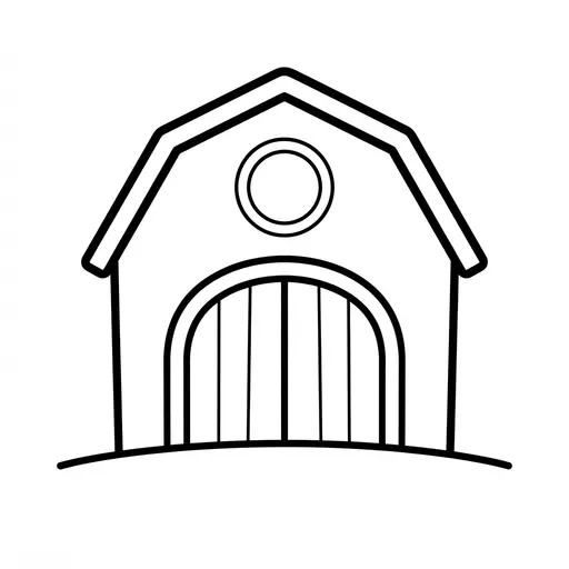 Easy Barn Coloring Page — Simple Outline with Round Window