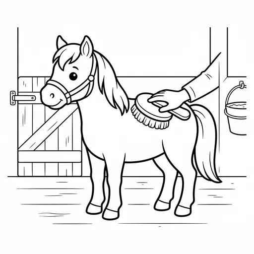 Pony Coloring Page — Groomed With a Brush in Stable