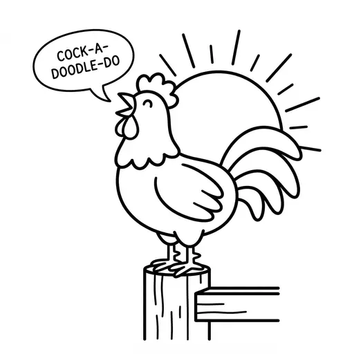Easy Rooster Coloring Page — Crowing on a Fence Post