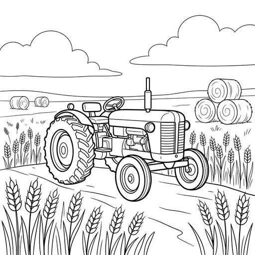 Tractor Coloring Page for Adults — Vintage in a Wheat Field