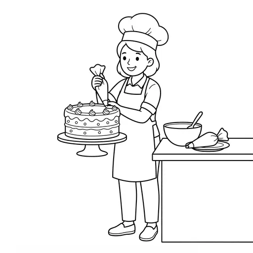 Cake Coloring Page — Decorating a Layer Cake