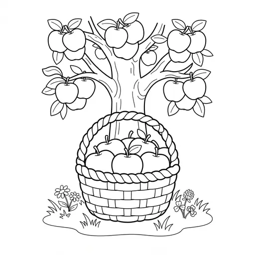 Apple Coloring Page — Basket Full of Apples