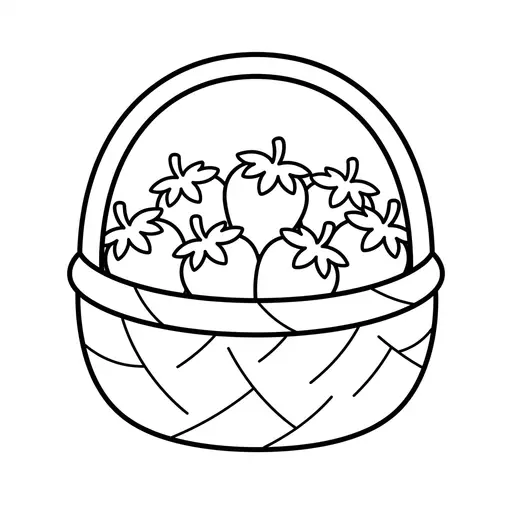 Easy Strawberry Coloring Page — Filled Basket with Handle