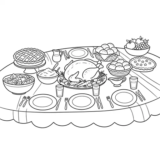Food Coloring Page for Adults — Big Holiday Feast With Roast And Pies