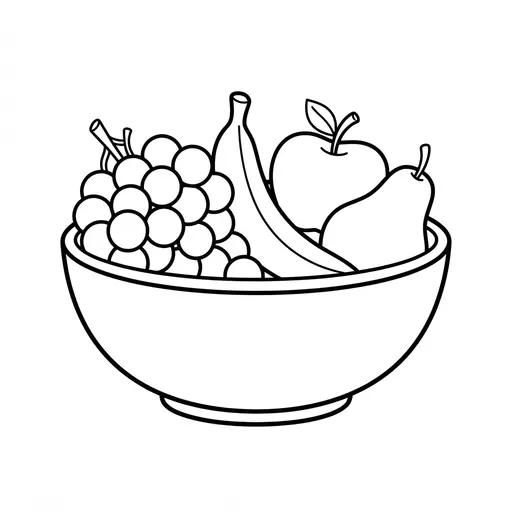 Grape Coloring Page — Assortment in a Simple Bowl