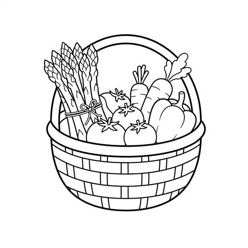 Vegetable Coloring Page — Filled With Asparagus and Tomatoes