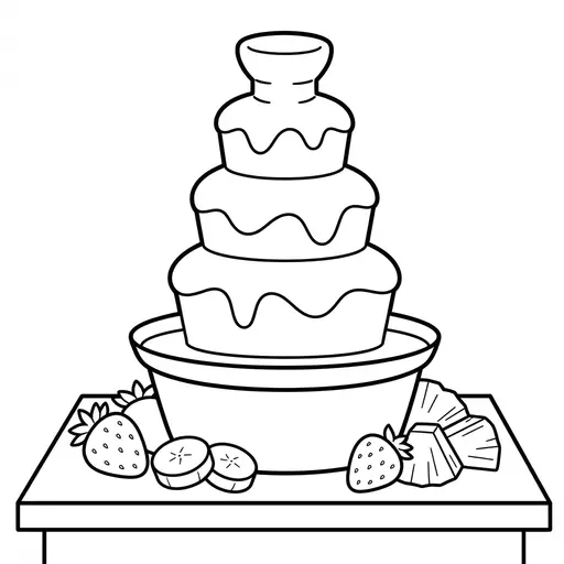 Fondue Coloring Page — Surrounded by Fresh Fruit