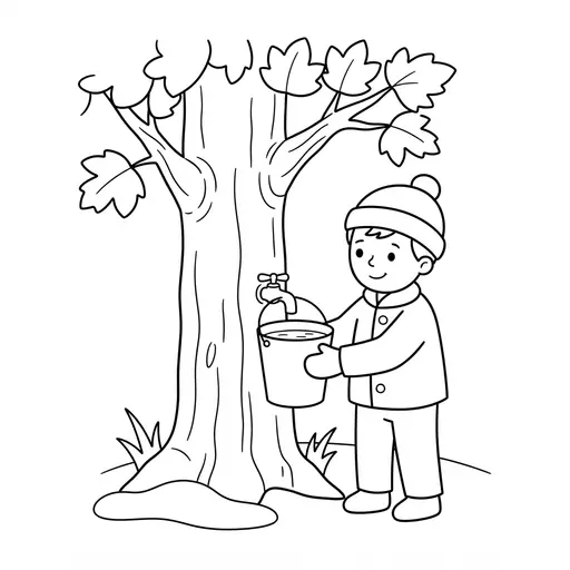 Maple Syrup Coloring Page — Collecting Sap With A Bucket
