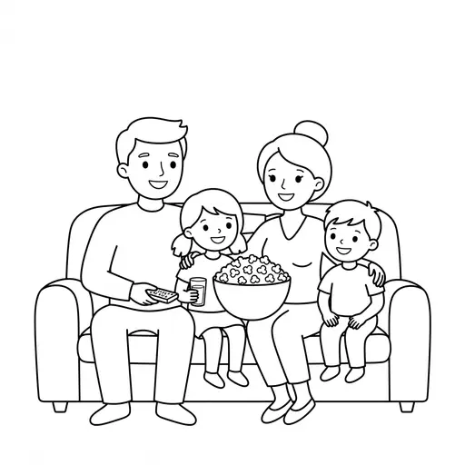 Popcorn Coloring Page — Sitting on a Couch With Popcorn