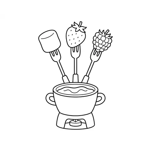 Fondue Coloring Page — Forks with Marshmallow and Berries