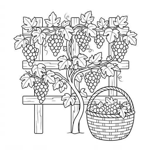 Grape Coloring Page for Adults — Growing on a Wooden Trellis