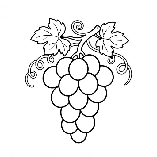 Grape Coloring Page — Growing on a Vine with Curly Tendrils
