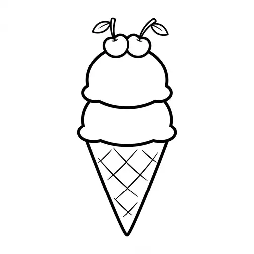 Easy Ice Cream Coloring Page — Two Scoops with Cherries