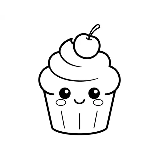 Easy Kawaii Food Coloring Page — Kawaii Face and Cherry on Top