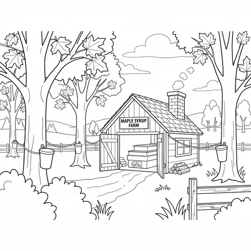Maple Syrup Coloring Page for Adults — Sugar Shack and Tapped Trees