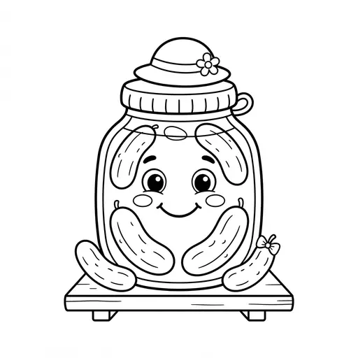 Pickle Coloring Page — Cute Face and Lid Hat