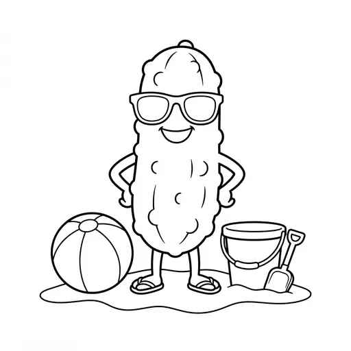 Pickle Coloring Page — Wearing Sunglasses at the Beach