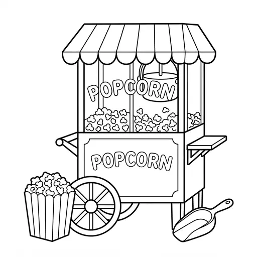 Popcorn Coloring Page — Cart With Striped Awning