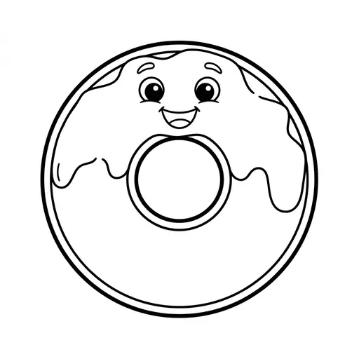 Easy Donut Coloring Page — Cute Smiling Face with Icing