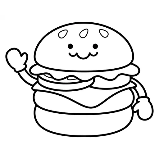 Easy Food Coloring Page — Cute Kawaii Character Waving