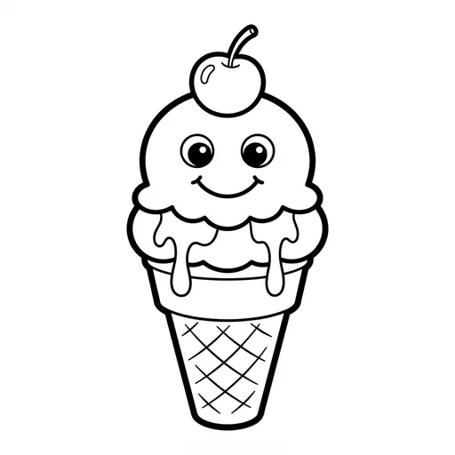Easy Ice Cream Coloring Page — Smiling Sundae With a Cherry