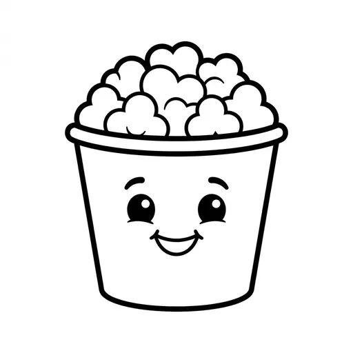 Easy Popcorn Coloring Page — Cute Smiling Bucket