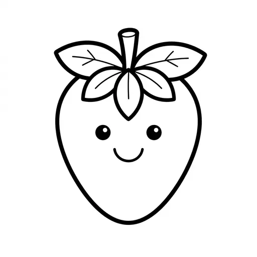Easy Strawberry Coloring Page — Cute With Happy Face