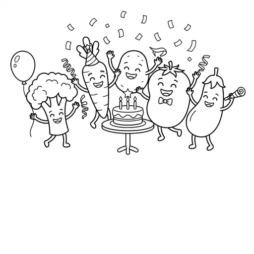 Vegetable Coloring Page — Having a Birthday Party