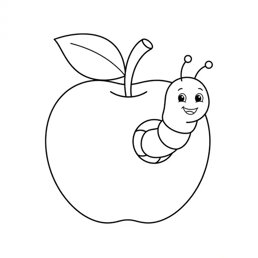 Apple Coloring Page — Worm Peeking Out