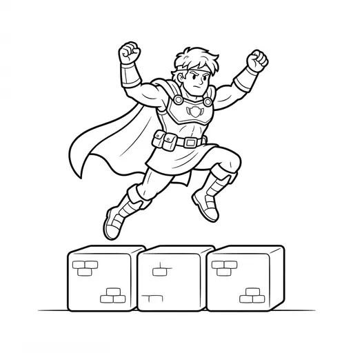 Video Game Coloring Page — Leaping Over Blocks