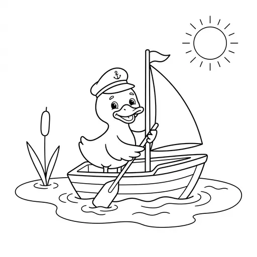 Cartoon Coloring Page — Sailing a Toy Boat