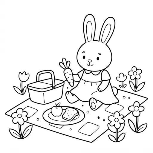 Coloring Page Coloring Page — Having a Picnic in a Meadow