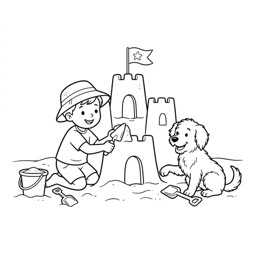 Comic Coloring Page — Building With a Dog and Bucket