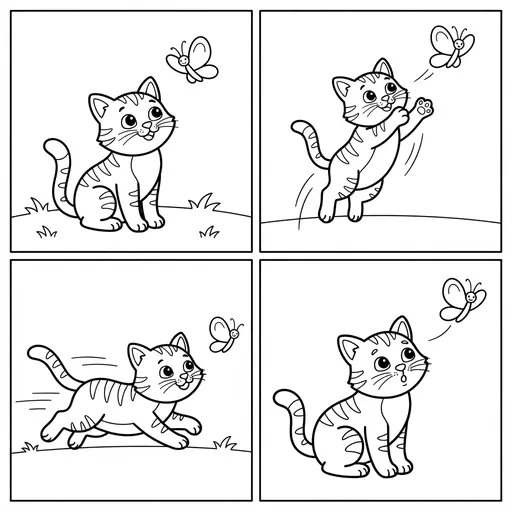 Comic Coloring Page — Playing With a Butterfly